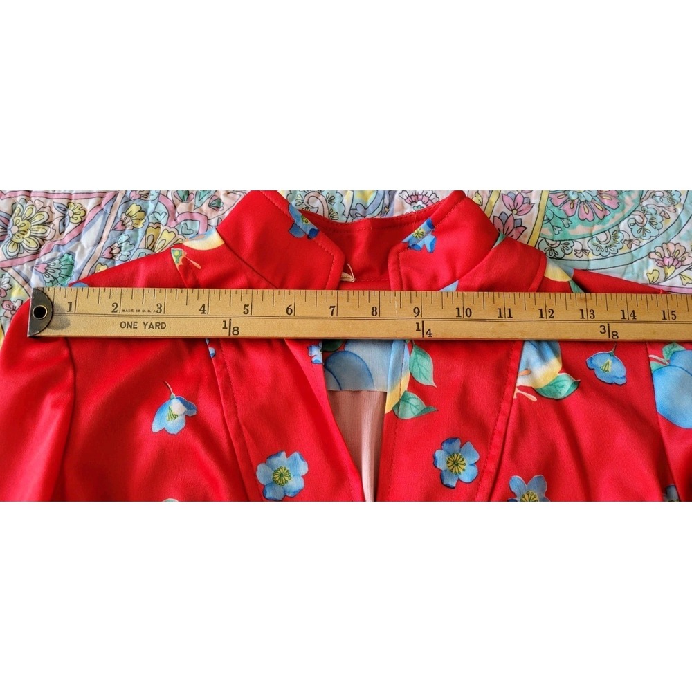 Vintage Red Fit N Flare Dress Size M Prairie Cottagecore Floral 70s Long Sleeve - Picture 11 of 12